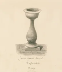 Fonte na Igreja Yoxall: desenho em sépia, 1839
