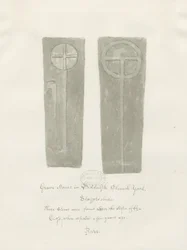 Pedras da sepultura no cemitério do Biddulph: desenho sépia
