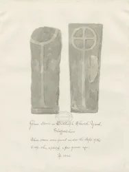 Pedras da sepultura no cemitério do Biddulph: desenho sépia