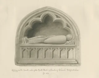 Igreja de Hanbury - efígie [de Sir John Hanbury]: desenho em sépia