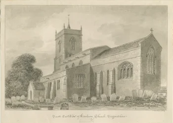 Igreja de Hanbury: desenho de lavagem sépia