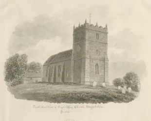 Igreja de High Offley: desenho em sépia, 1843