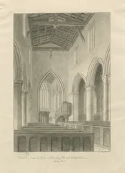 Interior da Igreja de Checkley: desenho sépia