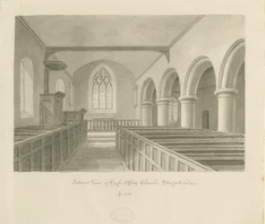 Interior da Igreja High Offley: desenho em sépia