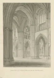 Interior da Catedral de Lichfield - Travessia do Transepto Norte: desenho em sépia