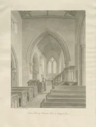 Interior da Igreja Standon: desenho sépia