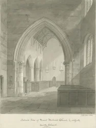 Lichfield - Interior da Igreja de São Miguel: desenho sépia