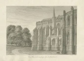 Catedral de Lichfield - vista norte: desenho em sépia, 1845