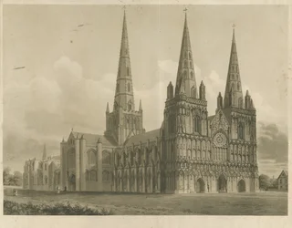 Catedral de Lichfield - Noroeste Vista: gravura em aquatint, nd [1807]