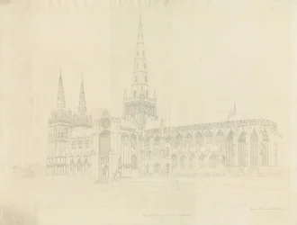 Catedral de Lichfield - Vista sudeste: esboço de gravura, nd [1808]