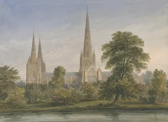 Catedral de Lichfield - Vista sudeste: pintura em aquarela, nd [ 1842]