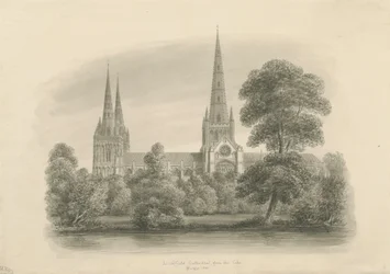 Catedral de Lichfield - vista sul: desenho em sépia, 1841
