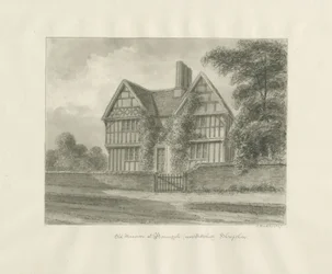 Patshull - antiga mansão em Boningale: desenho em sépia, 1847