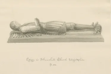 Igreja Shareshill - Efígie Monumental a [Sir Humphrey Swynnerton]: desenho de lavagem sépia