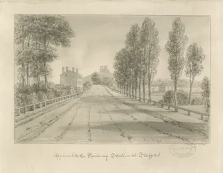 Stafford - Aproximação à Estação Ferroviária: desenho sépia