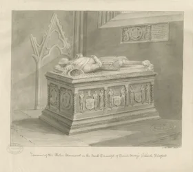 Stafford - Monumento Aston na Igreja de Santa Maria: desenho em sépia