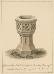 Surrey - Tooting - Fonte no Revd. Jardim do Sr. Lord: desenho em sépia, 1827