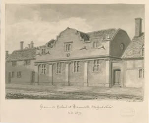 Tamworth - Grammar School: desenho em sépia, 1838