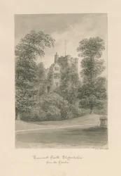 Castelo Tamworth: desenho de lavagem sépia