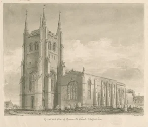 Igreja de Tamworth: desenho em sépia