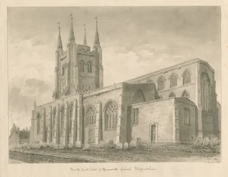Igreja Tamworth: desenho de lavagem sépia
