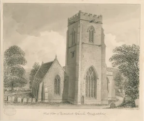 Igreja de Tettenhall: desenho em sépia, 1837