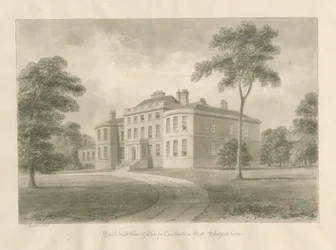 Thorpe Constantine Hall: desenho em sépia, 1848