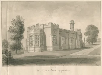 Tixall - Capela no Tixall Hall: desenho em sépia