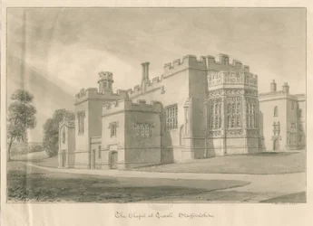 Tixall - Capela em Tixall Hall: desenho em sépia, 1841