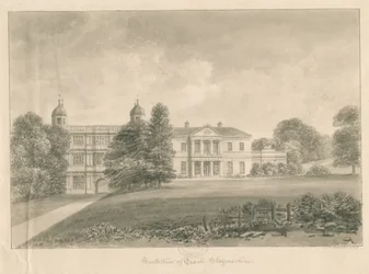 Tixall Hall and Gatehouse: desenho em sépia, 1842