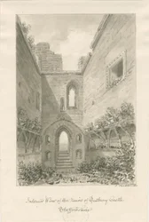 Castelo de Tutbury - Interior de Ruínas: desenho de lavagem sépia