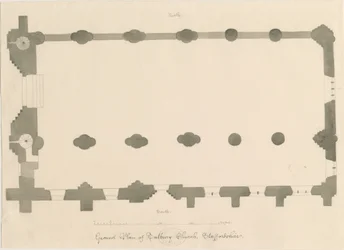 Igreja do Priorado de Tutbury - Plano: desenho a lápis e sépia, nd [?1812] (desenho)