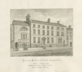 Walsall Town - Grammar School: desenho em sépia, 1845