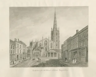 Walsall Town and Church: desenho de lavagem sépia