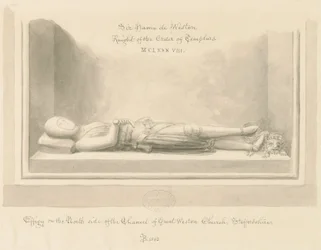 Igreja Weston-under-Lizard - Efígie de Sir Hamo de Weston: desenho em sépia, 1842