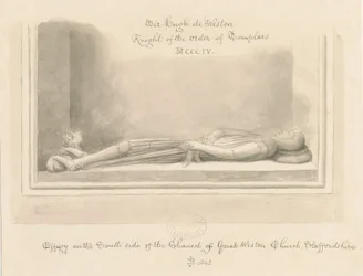 Igreja Weston-under-Lizard - Efígie de Sir Hugh de Weston: desenho em sépia, 1842