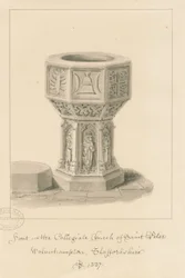 Wolverhampton - Fonte na Igreja de São Pedro: desenho em sépia, 1837