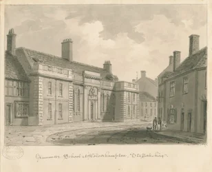 Wolverhampton - Grammar School: desenho em sépia, 1837