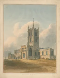 Wolverhampton - Igreja de São Pedro: pintura a cores de água, 1844
