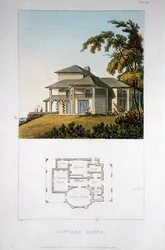 A Cottage Ornee, do "Repositório de Artes" de Ackermann, publicado em 1818 (cor litho)