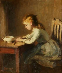 Garota na Mesa do Café da Manhã (óleo sobre tela)