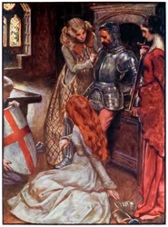 Cristão armado dos peregrinos progride deste mundo, para o que está por vir John Bunyan (1628-1688) Ilustração de Byam Shaw (1872-1919), cristão no arsenal do palácio Belo b