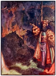 Demas dos peregrinos progridem deste mundo para o que está por vir John Bunyan (1628-1688) Ilustração de Byam Shaw (1872-1919) mostrando Demas convidando os peregrinos a trabalhar a mina de prata