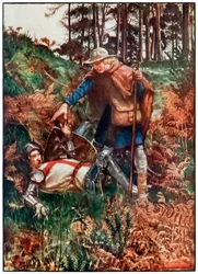 Fiel ajuda Christian após sua queda dos peregrinos Progresso deste mundo, para o que está por vir John Bunyan (1628-1688) Ilustração por Byam Shaw (1872-1919) mostrando ser cristão