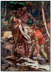 Tolo e Quer-Wit lavando o etíope dos peregrinos Progresso deste mundo, para o que está por vir John Bunyan (1628-1688) Ilustração por Byam Shaw (1872-1919), tentando lavar o Ethiop