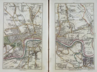 Mapa de East London, placas 20-21, de &39;Pesquisa real de Cary de Middlesex&39;, 1786 (gravura à mão)