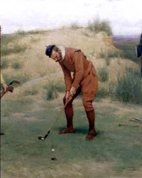 Durante o tempo das sermões, detalhe do golfista, 1896
