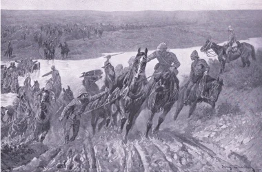Artilharia, fording, a, caledon, em, karreepoort, drift, ilustração, de, após, pretoria :, a, guerrilha, guerra, 1902