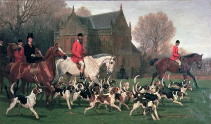 Condessa Spencer sobre o caçador Pintassilgo e John Poyntz, 5º Conde Spencer em Misrule, com a Caça de Pytchley