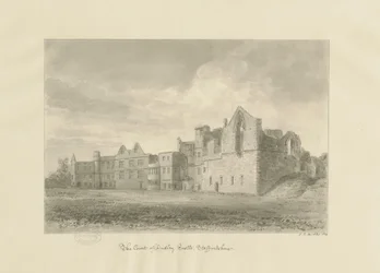 Dudley Castle - Court Yard: desenho sépia, 1820